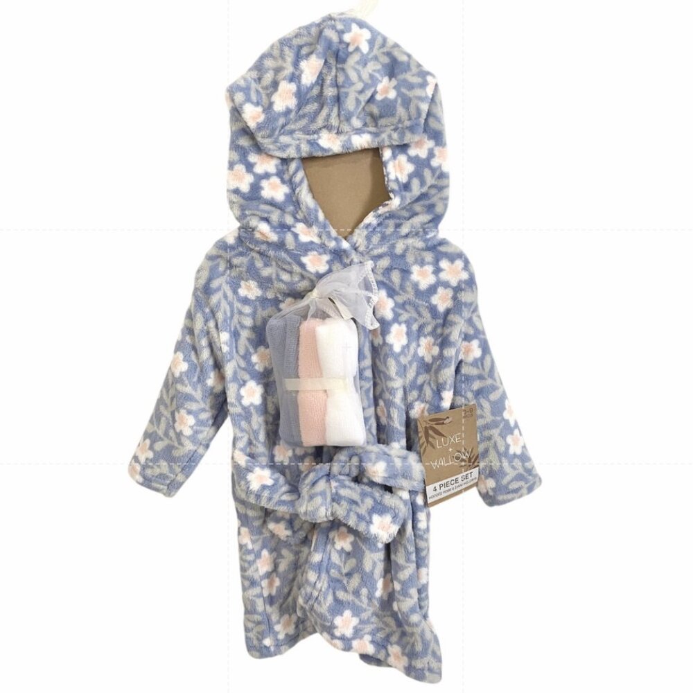 0-9 Months infant bathrobe with washcloths (4 Piece Set)